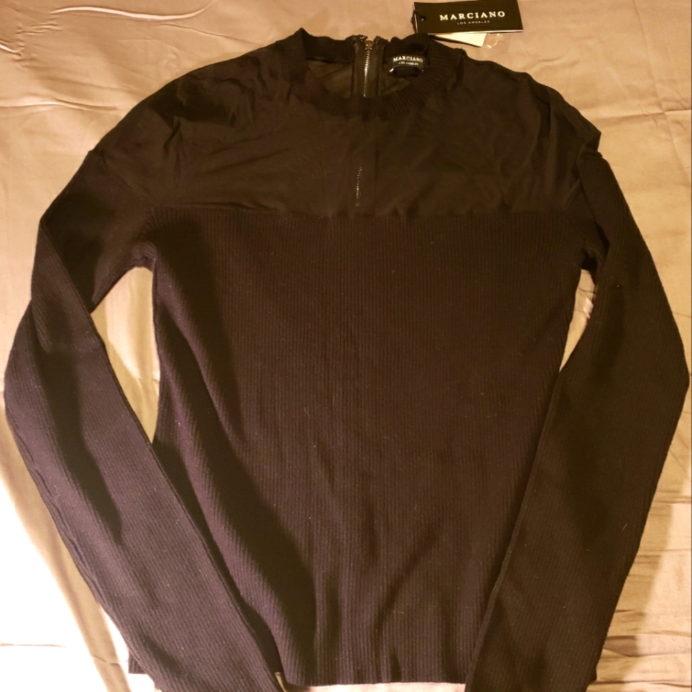 Guess by Marciano Los Angeles black sweater with sheer top. Nwt. Size large